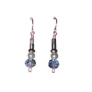 Handmade Pink and Blue Beaded Earrings